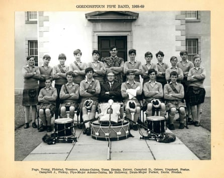 Rebel … Prodan, seated front right, with the Gordonstoun Pipe Band.
