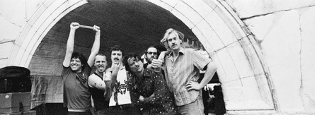 From left: Mickey Cavs, Stu Mackenzie, Joey Walker, Ambrose Kenny Smith, Lucas Harwood and Cook Craig backstage at the Ancient theatre, Plovdiv, Bulgaria.